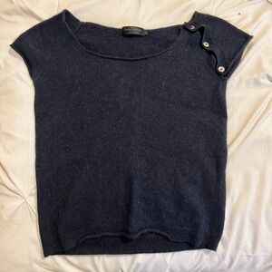 Zadig & Voltaire Navy Short-Sleeve Button-Shoulder Sweater
